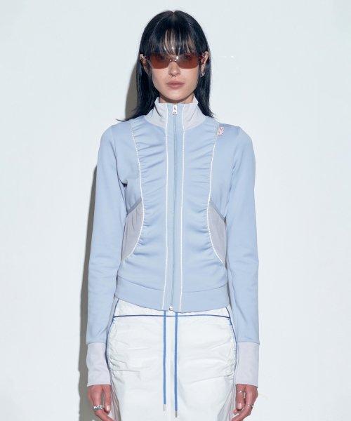 Shirring Zip-Up Jersey Baby Blue