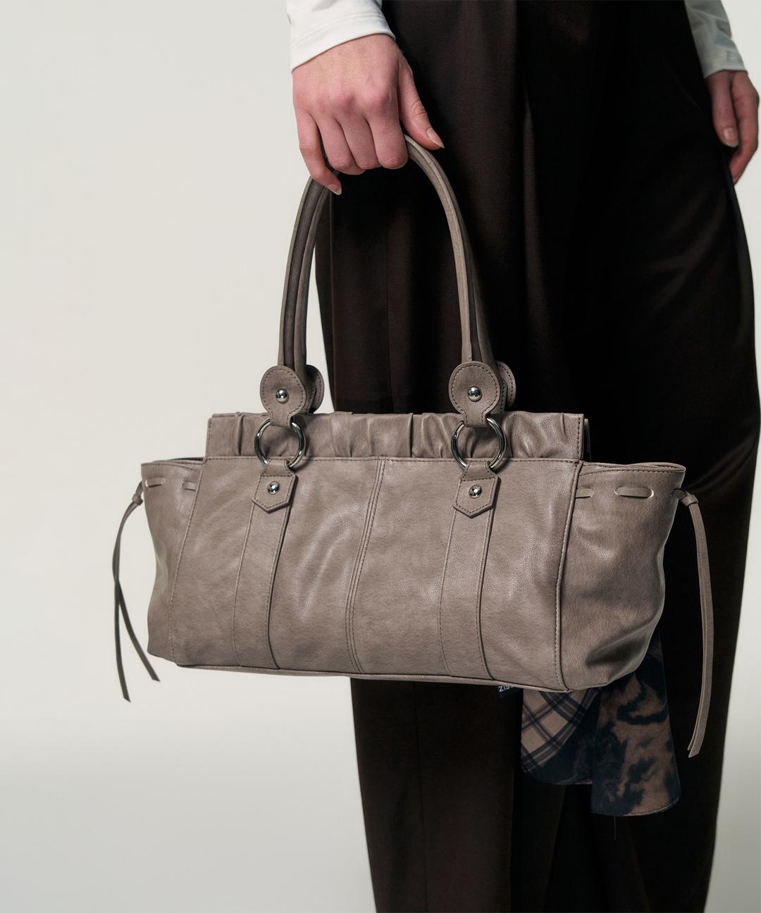 Ruched Belt Tote Bag_GREY