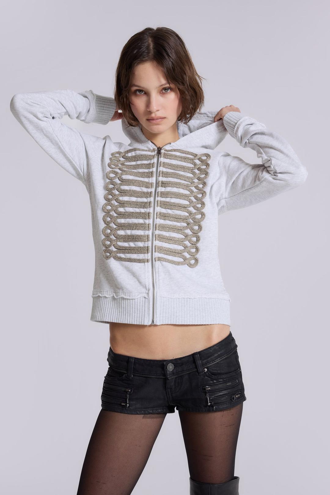 Grey Marl Military Monster Hoodie - XS / Grey