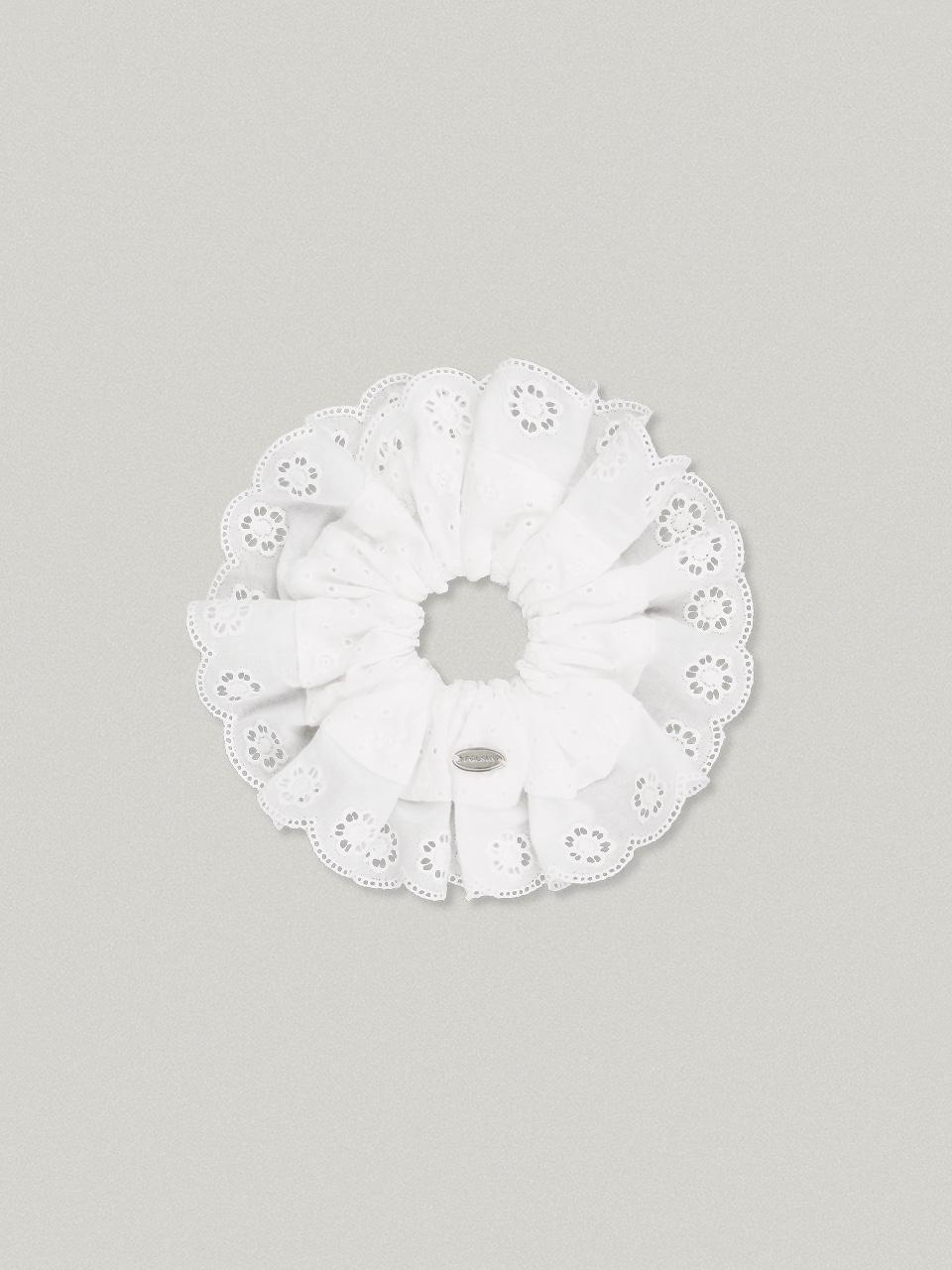 Floral Lace Hair Scrunchie - White플로랄 레이스 헤어 스크런치