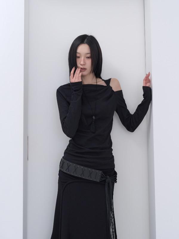 one shoulder knot strap tee