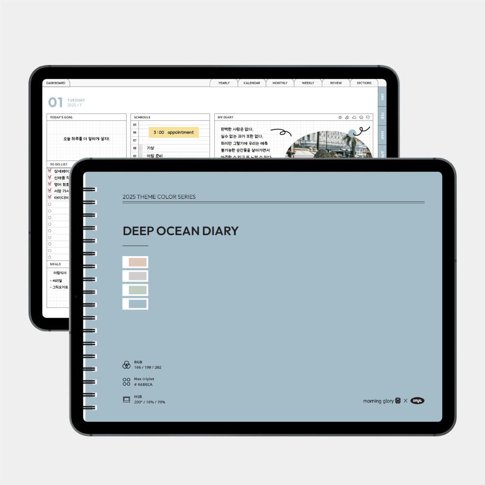 [모닝글로리] 2025 올인원 테마컬러 다이어리 / 아이패드 굿노트 갤럭시탭 삼성노트 PDF 서식 속지