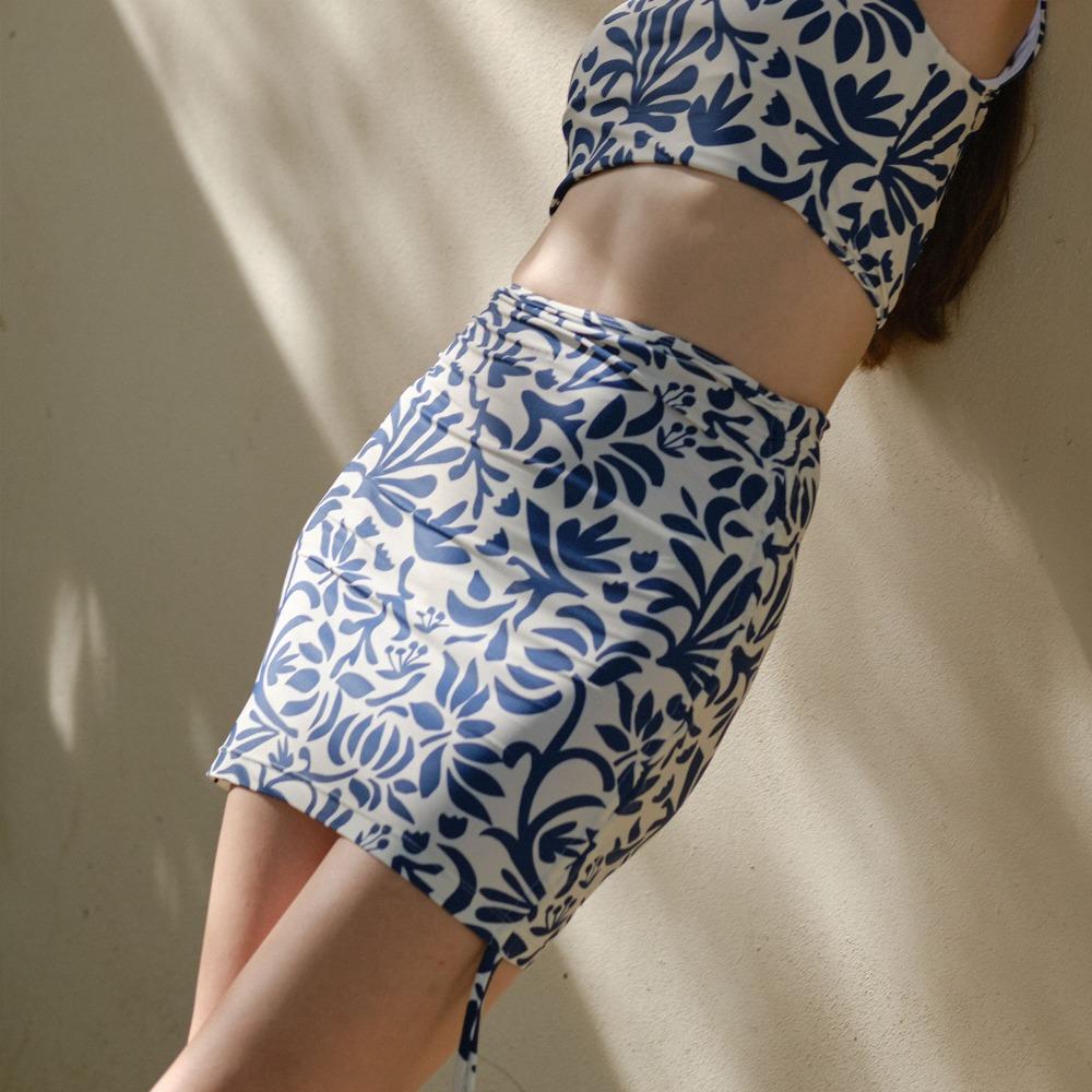 [10%] Ruched Skirt, Ethnic Blue