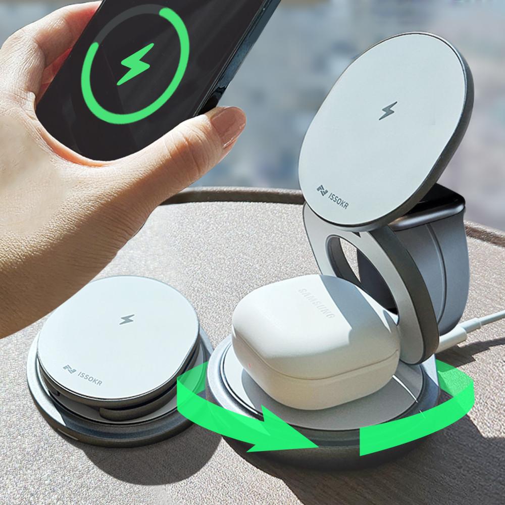 이쏘코리아 맥세이프 충전기 3in1 무선충전기 접이식 아이폰 회전 애플워치