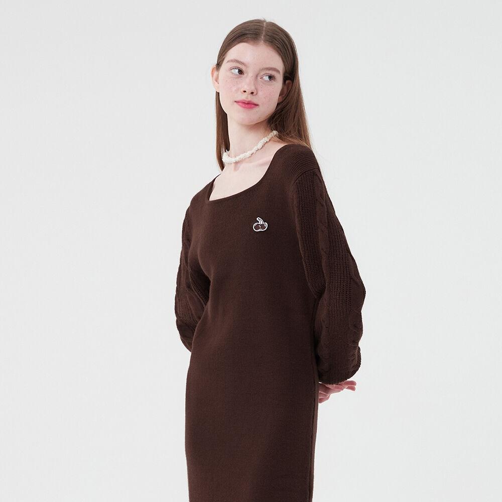 스몰 체리 니트 드레스 [브라운]
