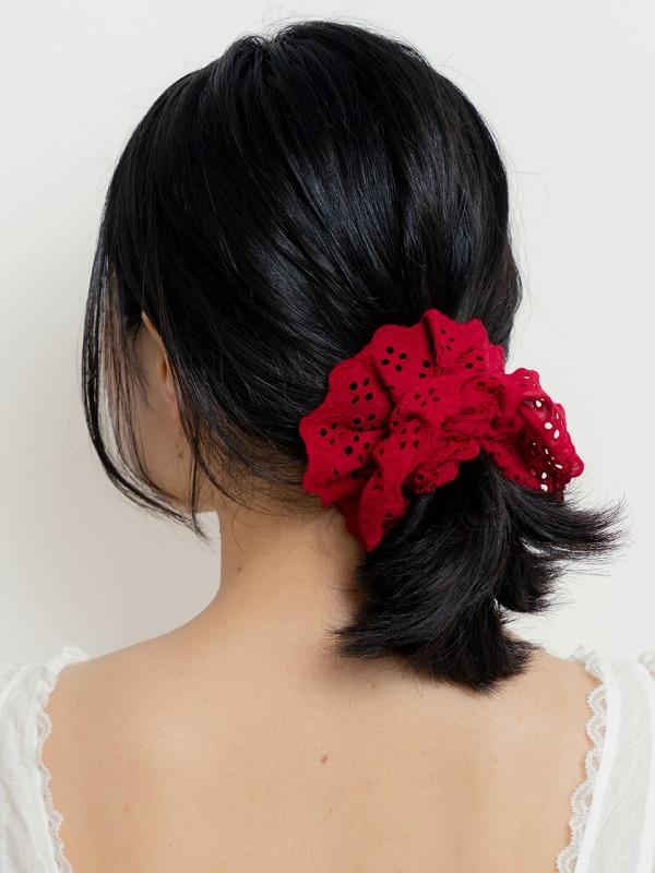 floral lace hair scrunchie - red