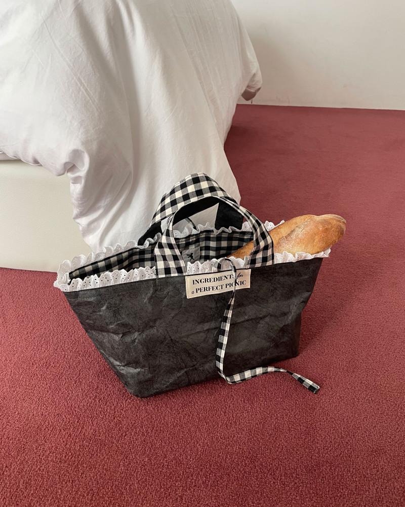 [WEE FOLK] TYVEK PAPER PICNIC GINGHAM FRILL BAG - BLACK
