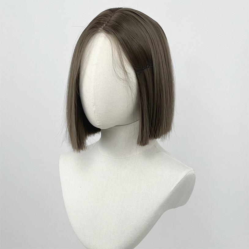 애쉬 베이지 잔머리 칼 단발 가발