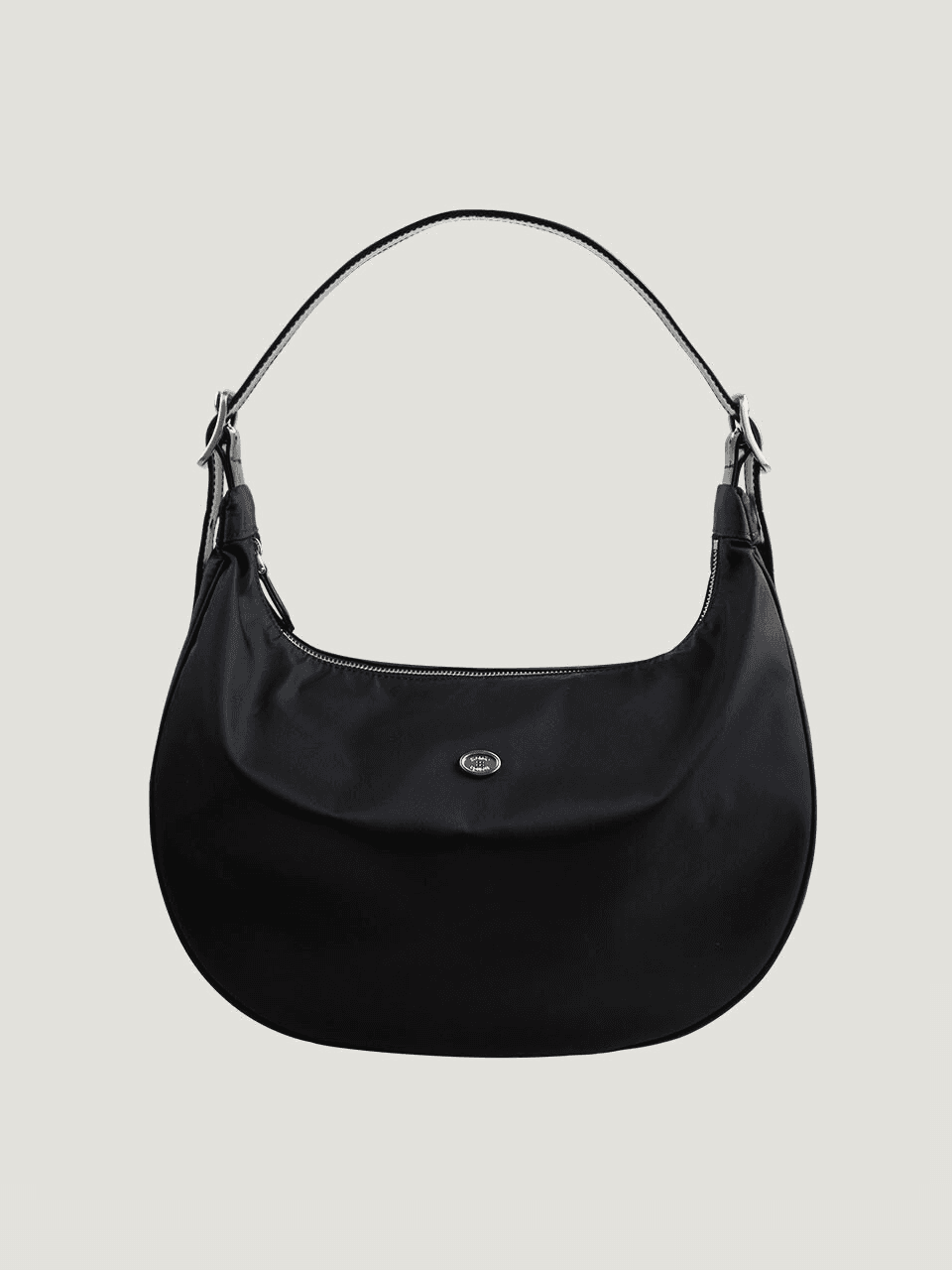 Classic button half moon nylon bag Black(5월 12일 예약 배송)