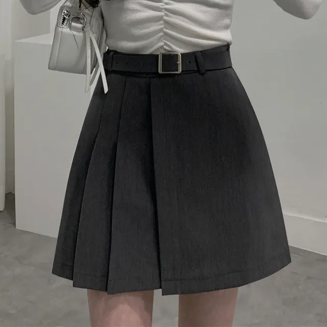(속바지내장/벨트set) 하프 플리츠 미니스커트