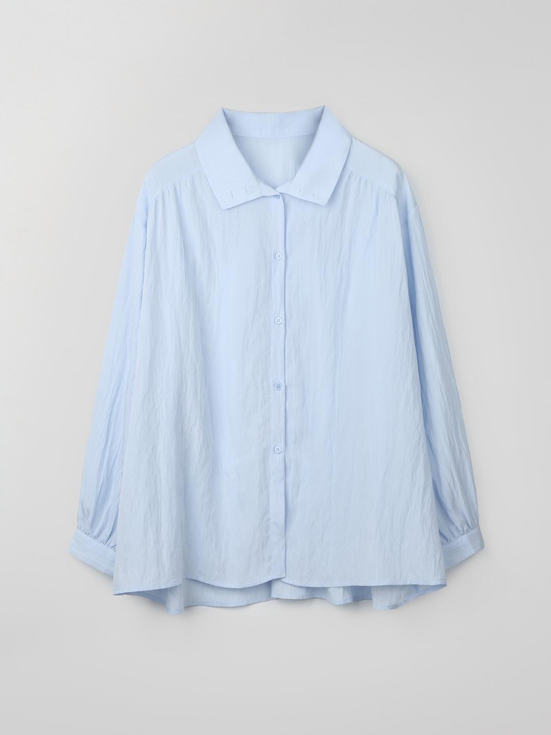 MADE 라플레르 하이넥 셔링 벌룬 블라우스 - SKYBLUE