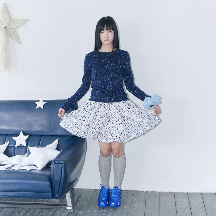 Starry Frill Midi Skirt (white)