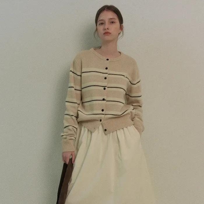 울 블렌드 스트라이프 가디건_Beige