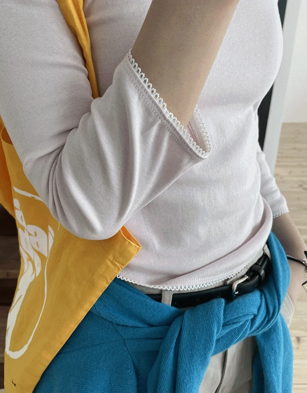 레이스 보트넥 티셔츠(3c)