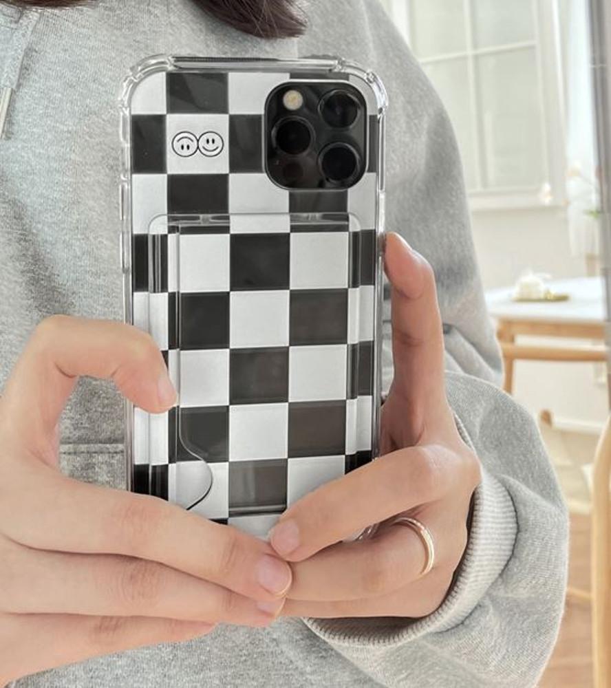 아이폰12 프로 맥스 카드케이스 체커보드 투명 풀커버