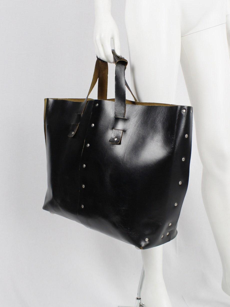 Lieve Van Gorp black large leather handbag with silver studs — circa 1997