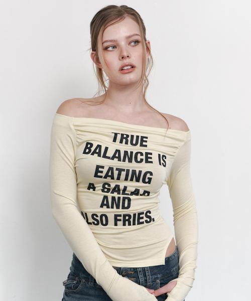 Kacy Lettering Long Off-Shoulder Top (Lemon)