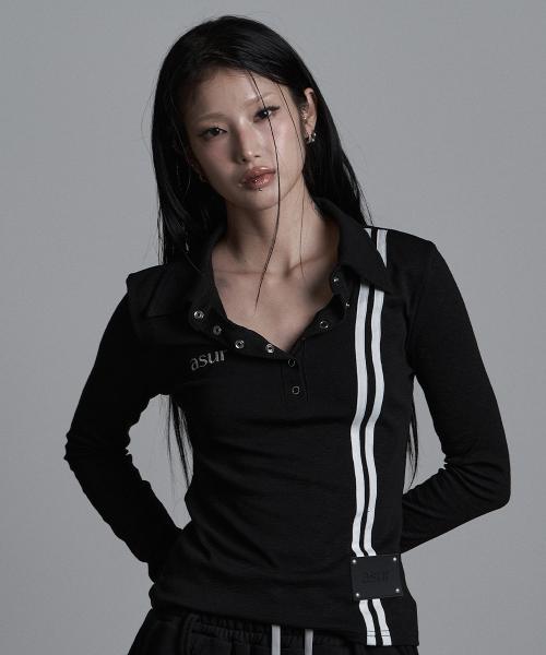 사이드 라인 카라 롱슬리브 블랙