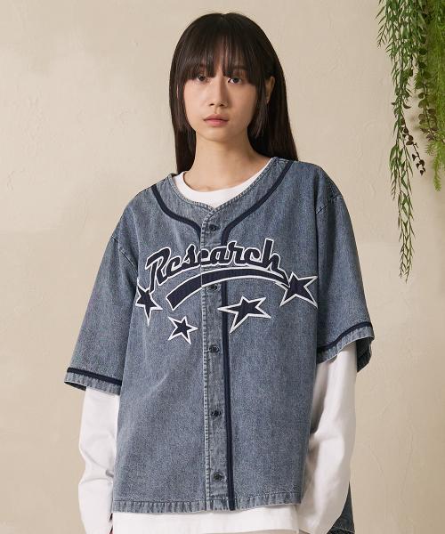 Star Logo Applique Baseball Shirts Blue