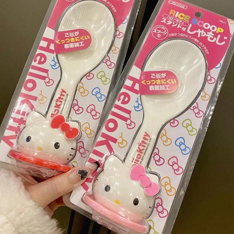 산리오 애니메이션 헬로 키티, 붙지 않는 플라스틱 밥 그릇, 여아용 가정용 밥 삽, 20cm 흡입 컵, 귀여운 스푼