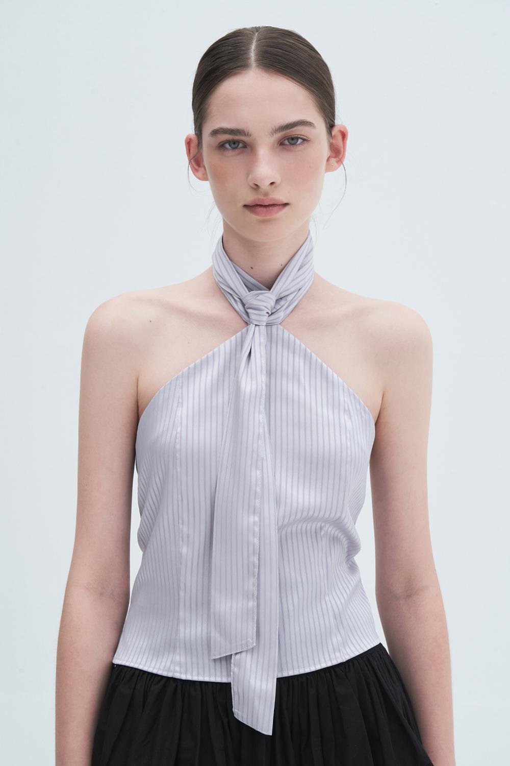 TIE DETAIL HALTER NECK BLOUSE_TT3S111SG