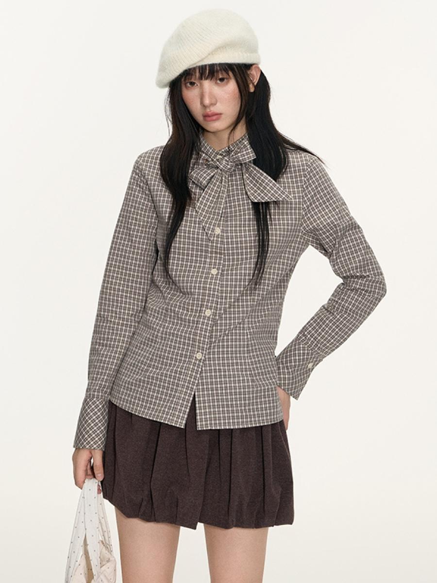TAKEANAP Vintage Plaid Tie Shirt (2color)