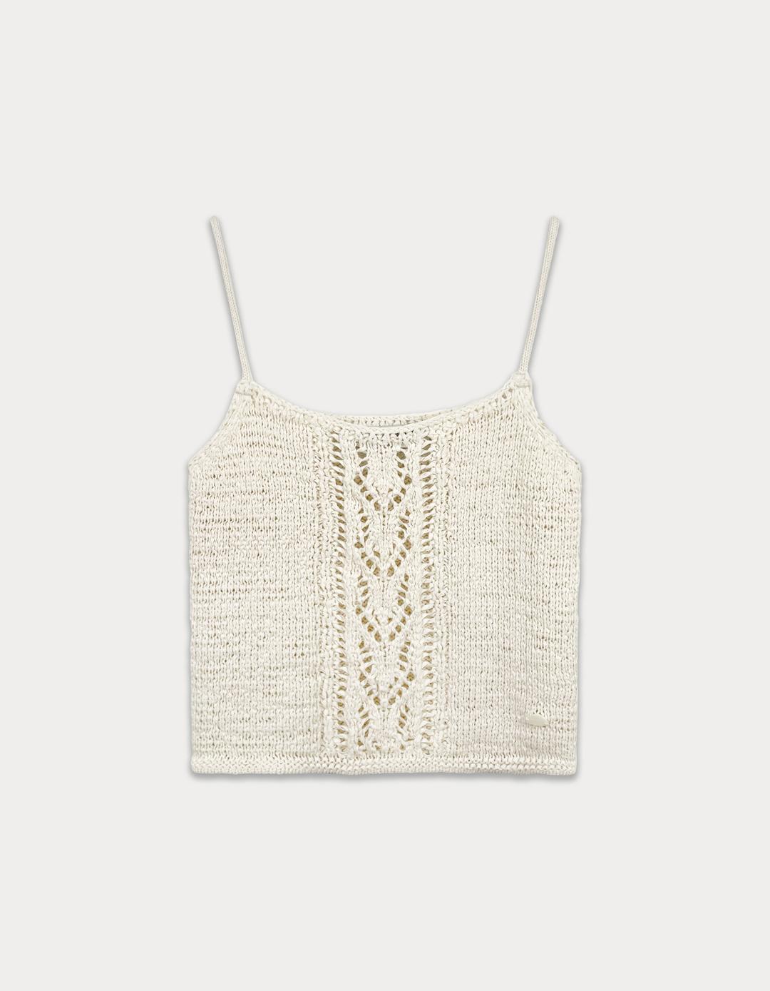 Leaf cotton sleeveless knit - ivory