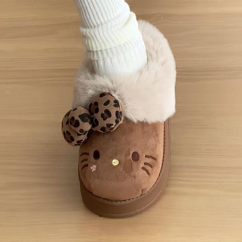 레오파드 퍼 키티 하우스 슈즈