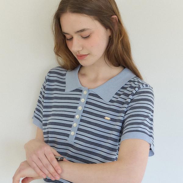Breeze Stripe Pique Knit - Sky blue