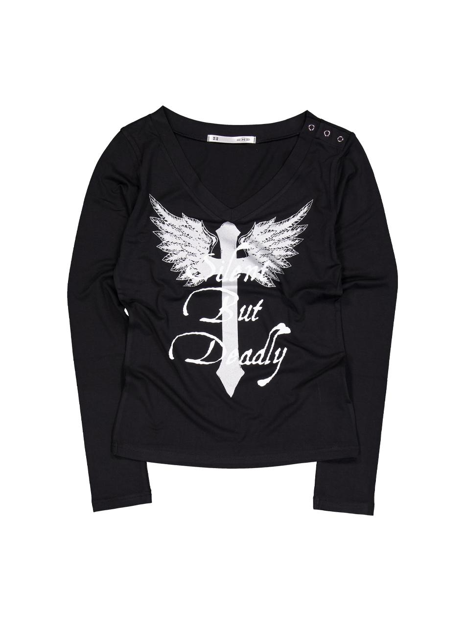 V-NECK CROSS TOP / BLACK