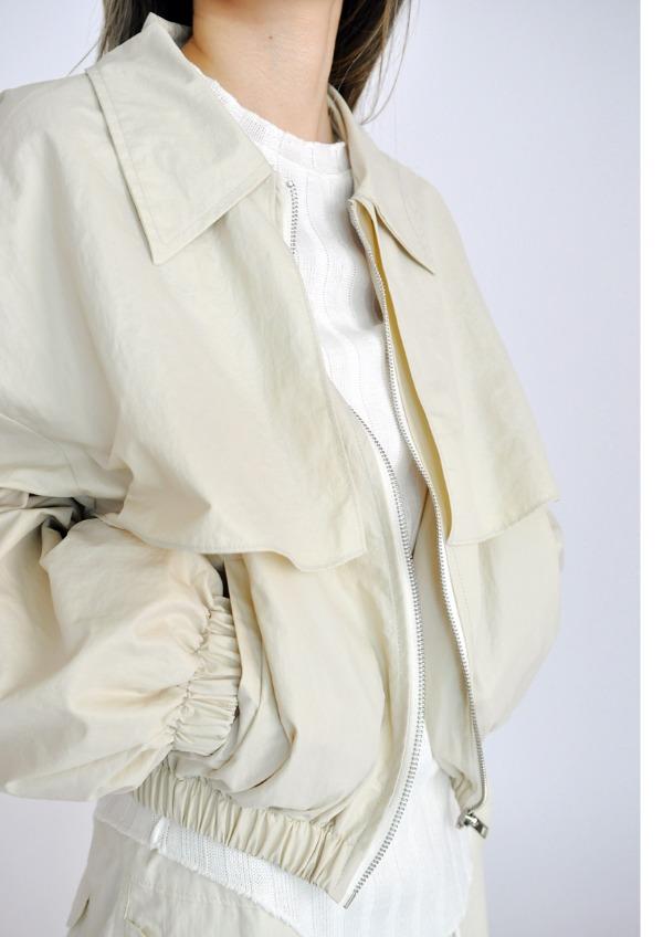 우알롱 Signature crop hood zip-up - CREAM - 위시버킷