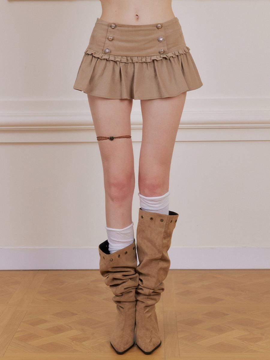 NECY STUDIO Velvet Corduroy Double Breasted Miniskirt