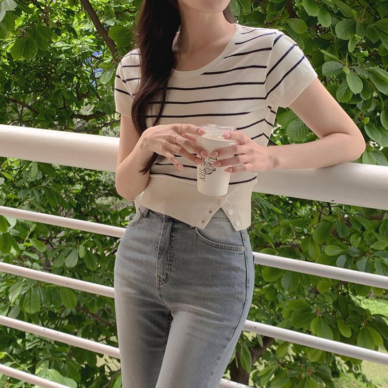 트임반팔니트✨[tnt0621] 몬즈 트임 버튼 유넥 반팔 니트(단가라반팔니트,베이직반팔니트,버튼반팔니트,트임반팔니트,여름반팔니트)