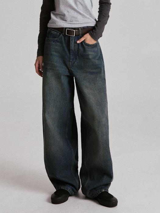 Rono Curved Wide Denim Pants (denim blue)