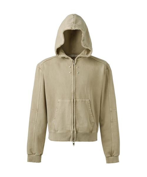 오버다이드 크롭 집업 후디 - 워시드 베이지