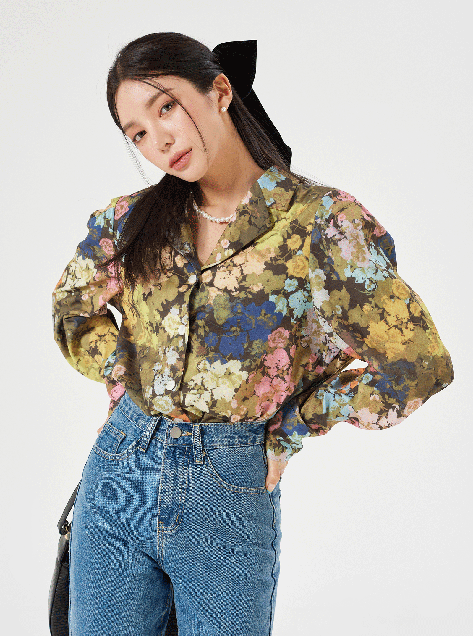 플라워 퍼프 블라우스