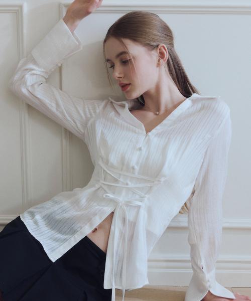 코르셋 스트라이프 셔츠 white