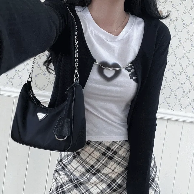 [힙st!][3color!] 체인 블랙 아이보리 그레이 긴팔 크롭 가디건