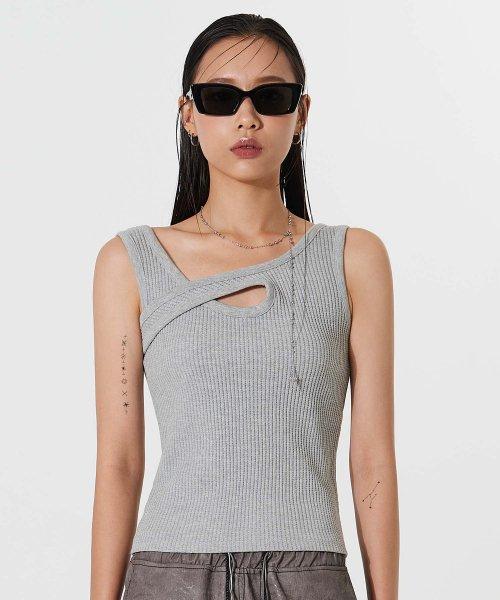 디어미(DEAR,ME)  언발란스 와플 슬리브리스 [그레이] - 사이즈 & 후기 | 무신사