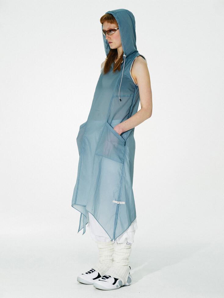 Openwork Hoodie Dress Blue
