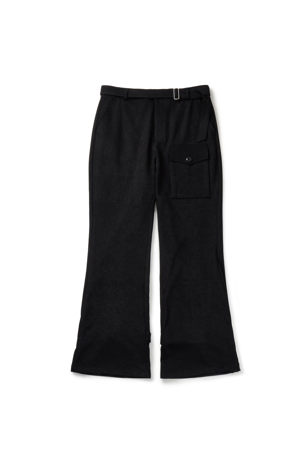 BELTED STAINED FLARE PANTS_BLACK