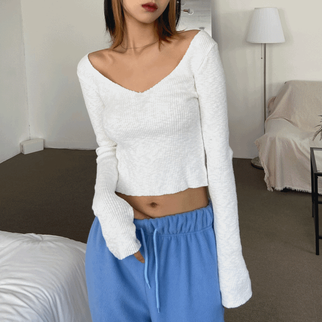 (3color)딥브이넥 골지 워머 니트