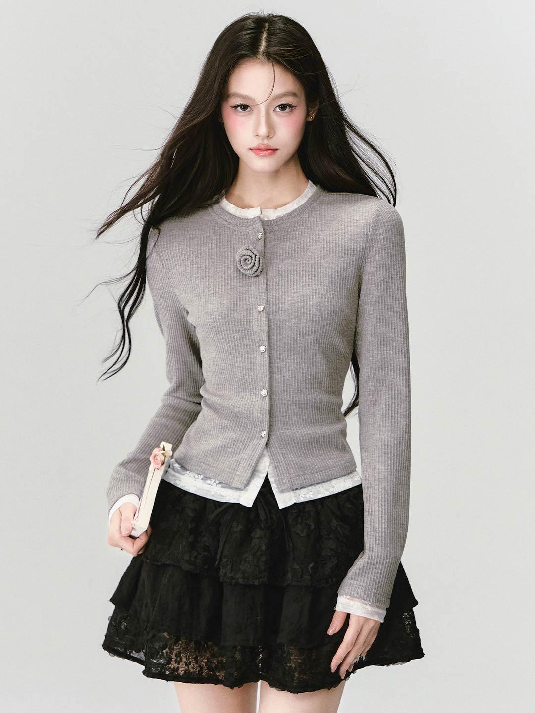 [FRAGILE HEART] Lace Layer Knit Cardigan