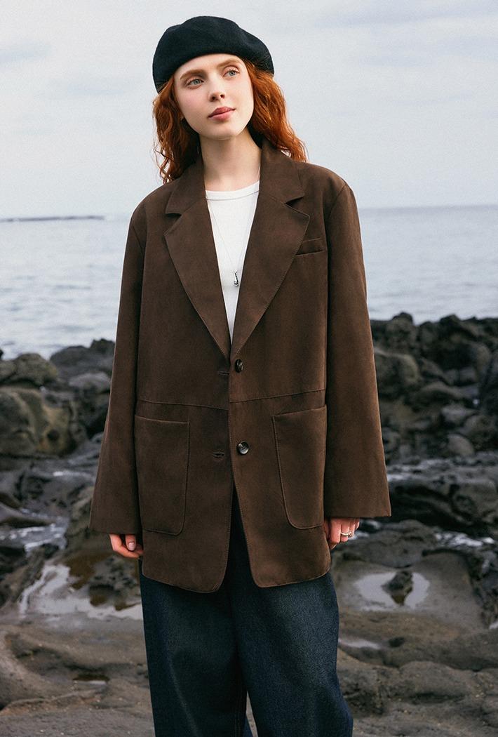 [신세틱레더] 여성 스웨이드 테일러드 재킷 (SPJLF49W16 RE)_SPJLG12W16