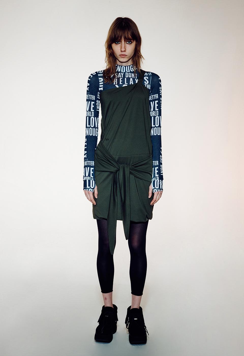 TRANSFORMATIVE KNOT DRESS, KHAKI