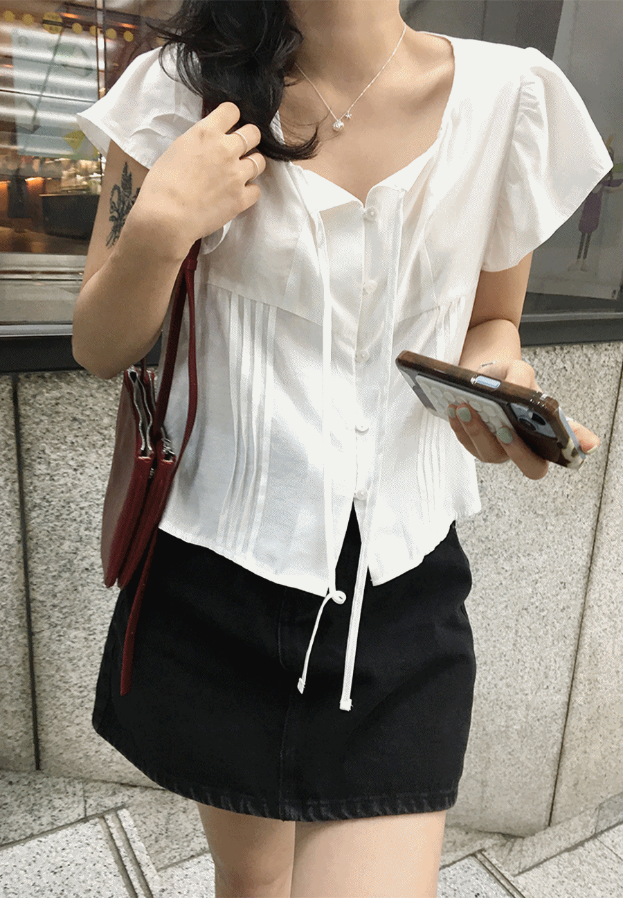 로코 핀턱 스트랩 여름 반팔 블라우스 2color