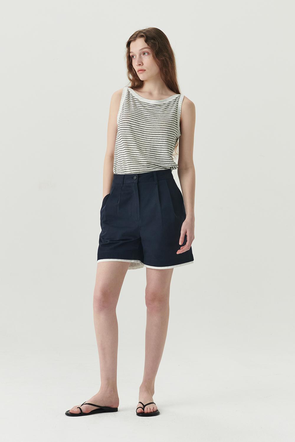 Colorblock Cotton Chino Shorts - Navy