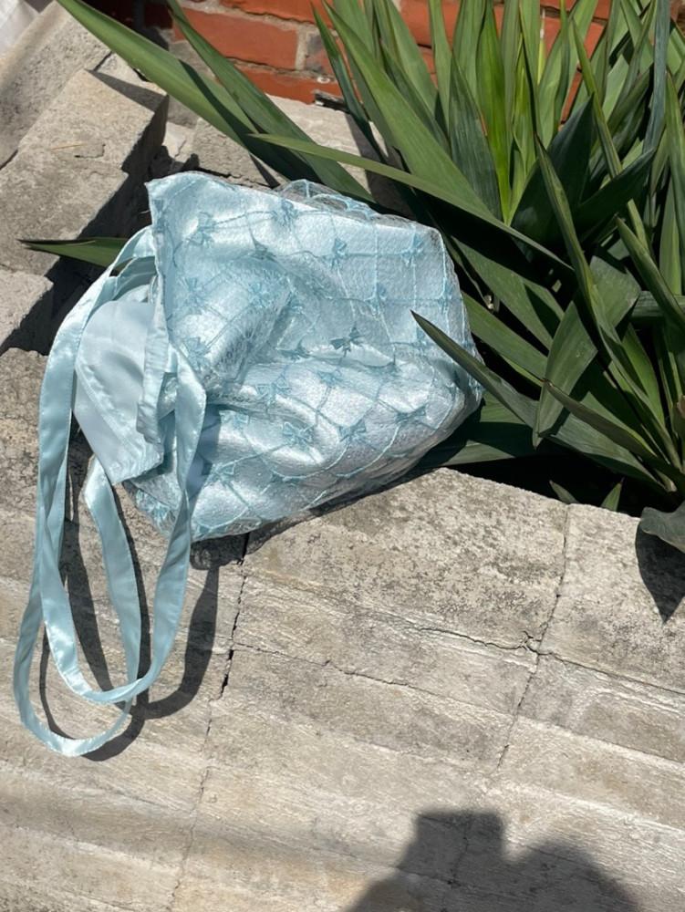 Satin Ribbon Bag- Pearl Blue 새틴리본백