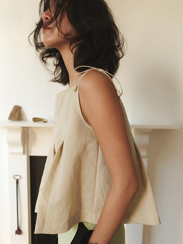 POM POM PLISSÉ-COTTON BUSTIER TOP, ICE CREAM