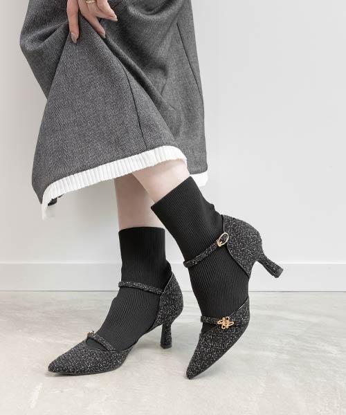 【SALE】パンプスライクニットドッキングブーツ